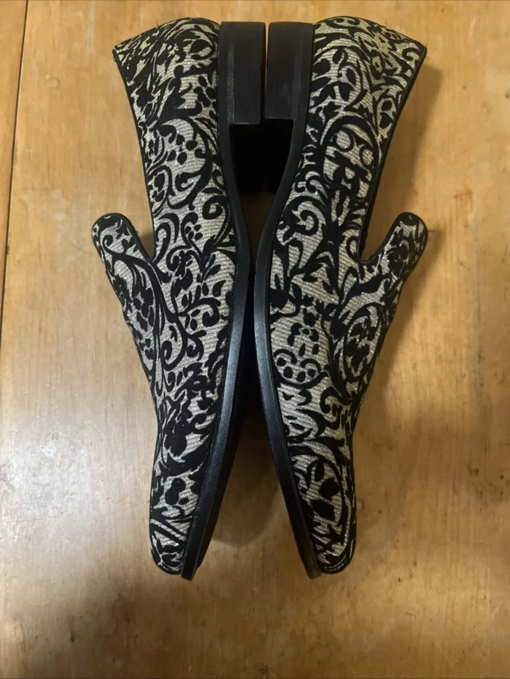 Stacy Adams Mens Swank Floral Velour OVERLAY Slip-on Loafers Black-silver Sz 11M